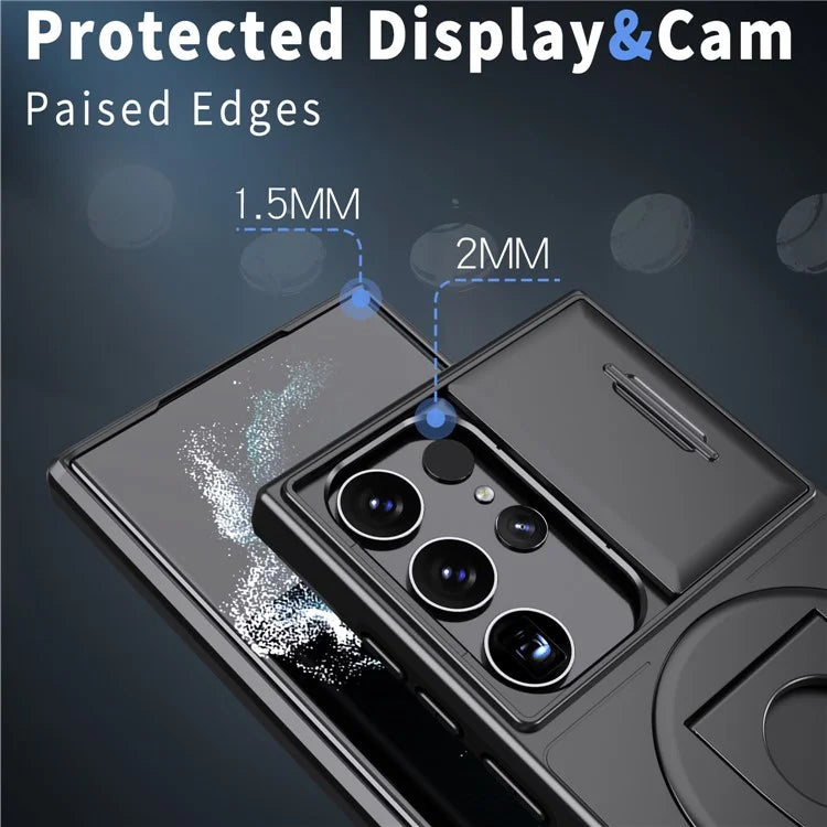 For Samsung Galaxy S22 Ultra 5G Magnetic Case Slide Lens Window N52 Magnet+PC+TPU Phone Cover