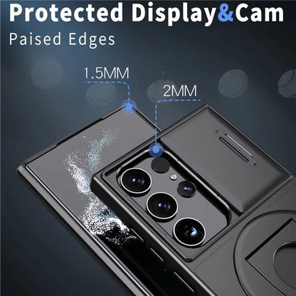 For Samsung Galaxy S22 Ultra 5G Magnetic Case Slide Lens Window N52 Magnet+PC+TPU Phone Cover