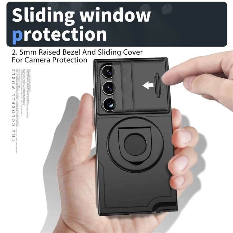 For Samsung Galaxy S22 Ultra 5G Magnetic Case Slide Lens Window N52 Magnet+PC+TPU Phone Cover
