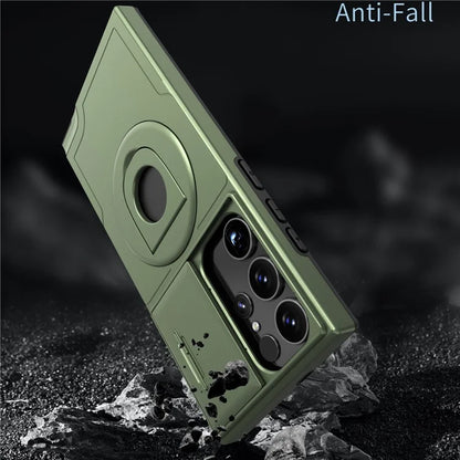 For Samsung Galaxy S22 Ultra 5G Magnetic Case Slide Lens Window N52 Magnet+PC+TPU Phone Coverish Green