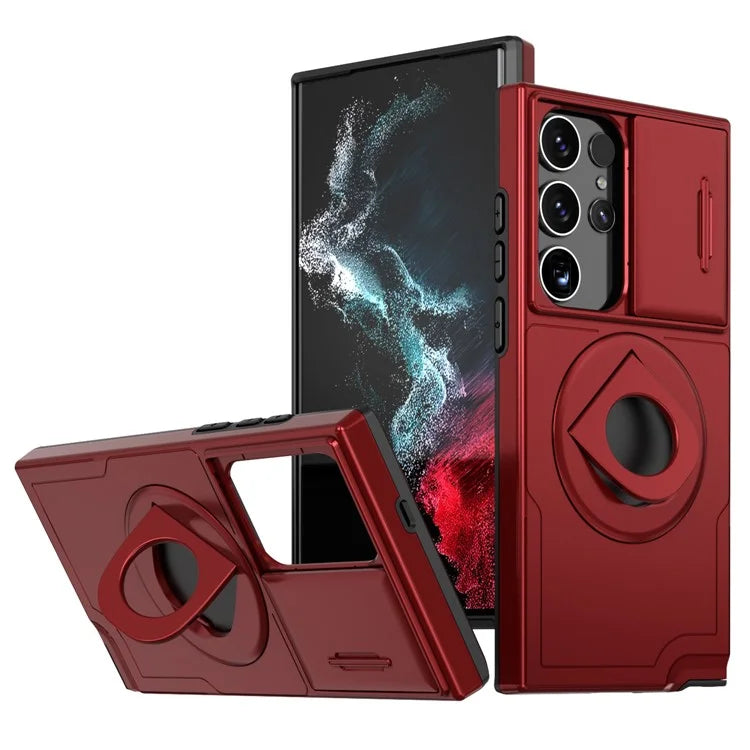 For Samsung Galaxy S22 Ultra 5G Magnetic Case Slide Lens Window N52 Magnet+PC+TPU Phone Cover