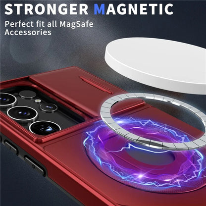 For Samsung Galaxy S22 Ultra 5G Magnetic Case Slide Lens Window N52 Magnet+PC+TPU Phone Cover