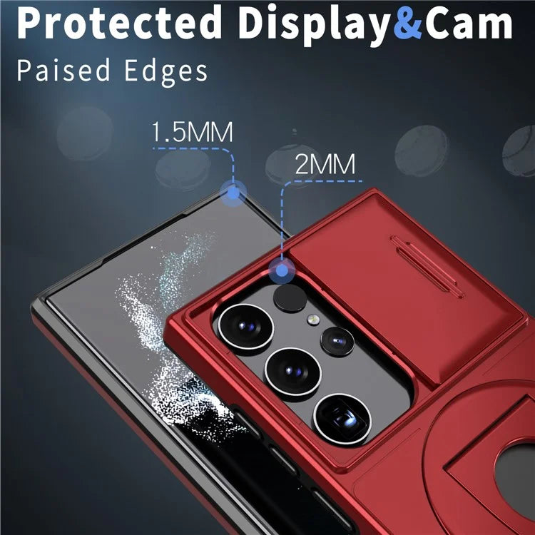 For Samsung Galaxy S22 Ultra 5G Magnetic Case Slide Lens Window N52 Magnet+PC+TPU Phone Cover