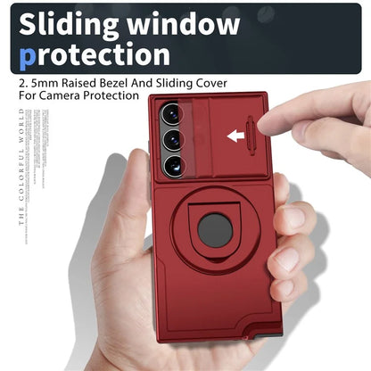 For Samsung Galaxy S22 Ultra 5G Magnetic Case Slide Lens Window N52 Magnet+PC+TPU Phone Cover