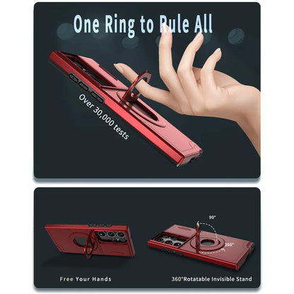 For Samsung Galaxy S22 Ultra 5G Magnetic Case Slide Lens Window N52 Magnet+PC+TPU Phone Cover