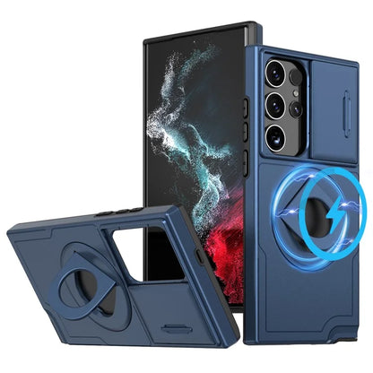 For Samsung Galaxy S22 Ultra 5G Magnetic Case Slide Lens Window N52 Magnet+PC+TPU Phone Cover