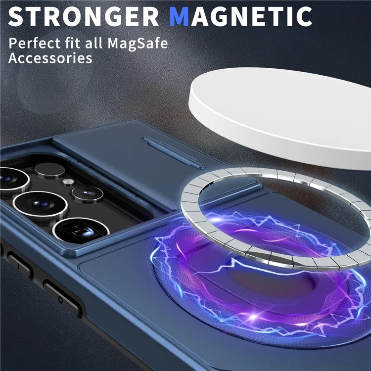 For Samsung Galaxy S22 Ultra 5G Magnetic Case Slide Lens Window N52 Magnet+PC+TPU Phone Cover