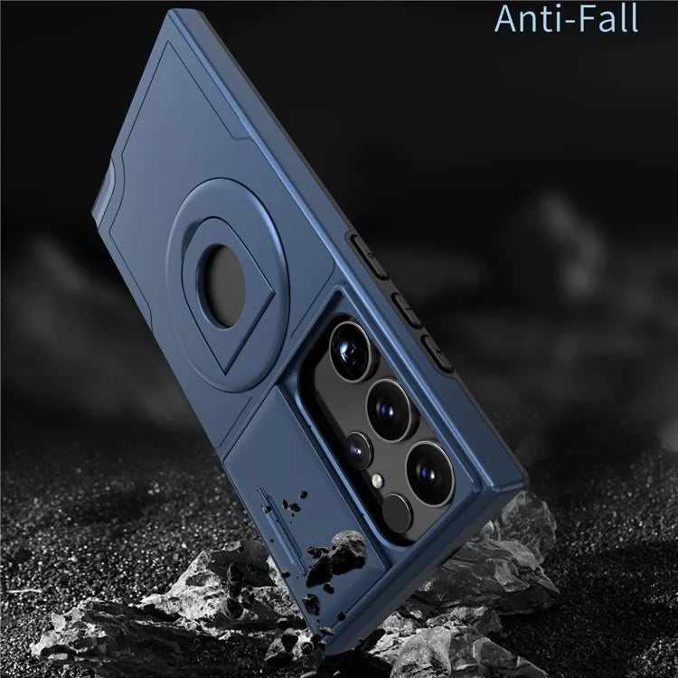 For Samsung Galaxy S22 Ultra 5G Magnetic Case Slide Lens Window N52 Magnet+PC+TPU Phone Cover