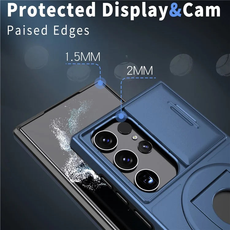For Samsung Galaxy S22 Ultra 5G Magnetic Case Slide Lens Window N52 Magnet+PC+TPU Phone Cover