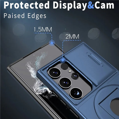For Samsung Galaxy S22 Ultra 5G Magnetic Case Slide Lens Window N52 Magnet+PC+TPU Phone Cover
