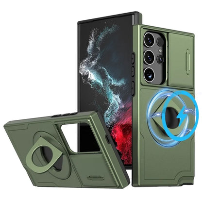 For Samsung Galaxy S22 Ultra 5G Magnetic Case Slide Lens Window N52 Magnet+PC+TPU Phone Cover