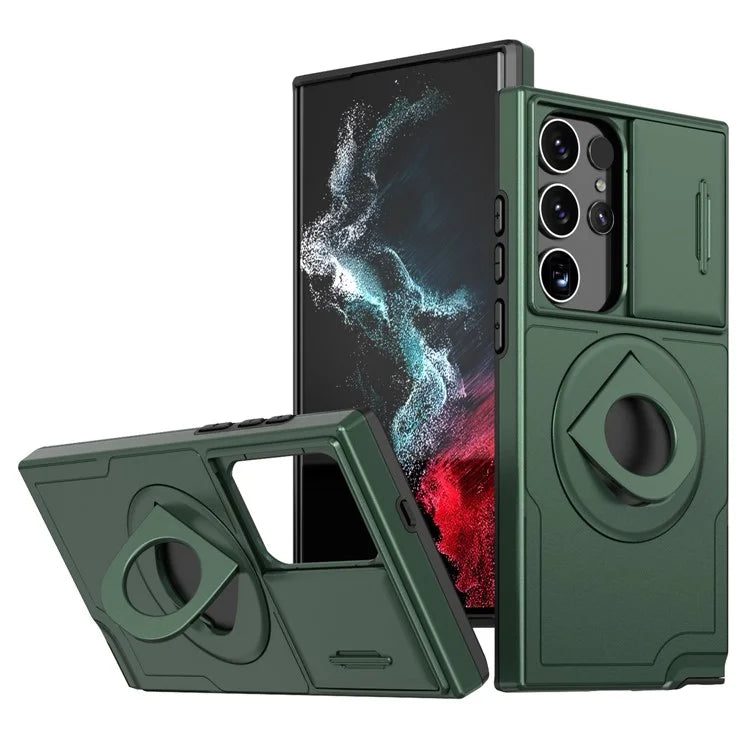 For Samsung Galaxy S22 Ultra 5G Magnetic Case Slide Lens Window N52 Magnet+PC+TPU Phone Cover