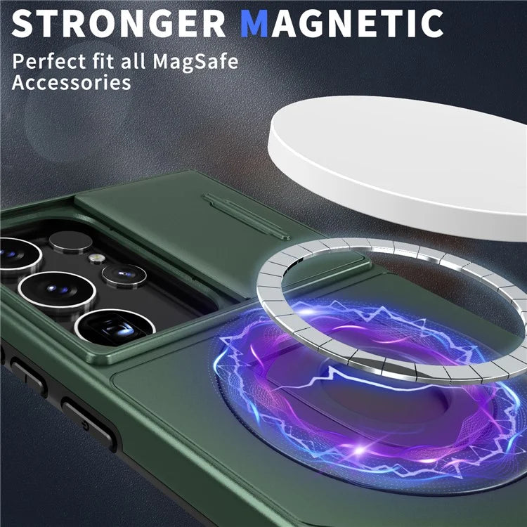 For Samsung Galaxy S22 Ultra 5G Magnetic Case Slide Lens Window N52 Magnet+PC+TPU Phone Cover