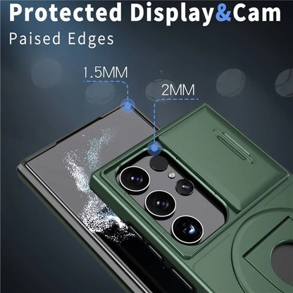 For Samsung Galaxy S22 Ultra 5G Magnetic Case Slide Lens Window N52 Magnet+PC+TPU Phone Cover