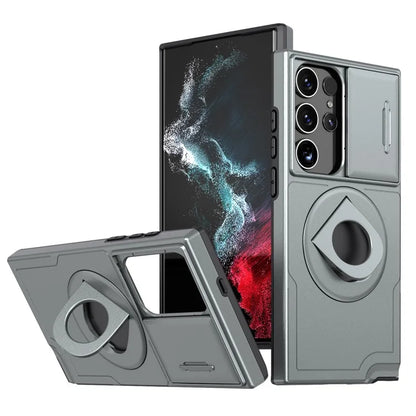 For Samsung Galaxy S22 Ultra 5G Magnetic Case Slide Lens Window N52 Magnet+PC+TPU Phone Cover