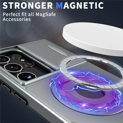 For Samsung Galaxy S22 Ultra 5G Magnetic Case Slide Lens Window N52 Magnet+PC+TPU Phone Cover