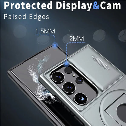 For Samsung Galaxy S22 Ultra 5G Magnetic Case Slide Lens Window N52 Magnet+PC+TPU Phone Cover