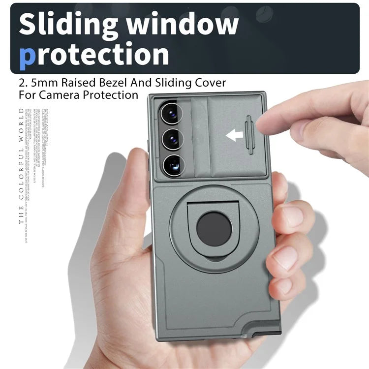 For Samsung Galaxy S22 Ultra 5G Magnetic Case Slide Lens Window N52 Magnet+PC+TPU Phone Cover