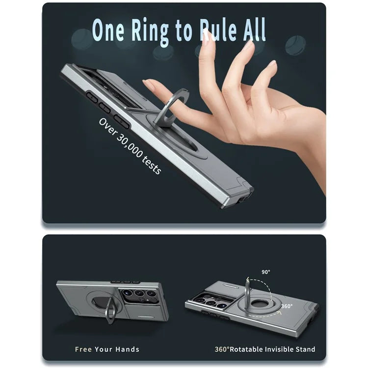 For Samsung Galaxy S22 Ultra 5G Magnetic Case Slide Lens Window N52 Magnet+PC+TPU Phone Cover