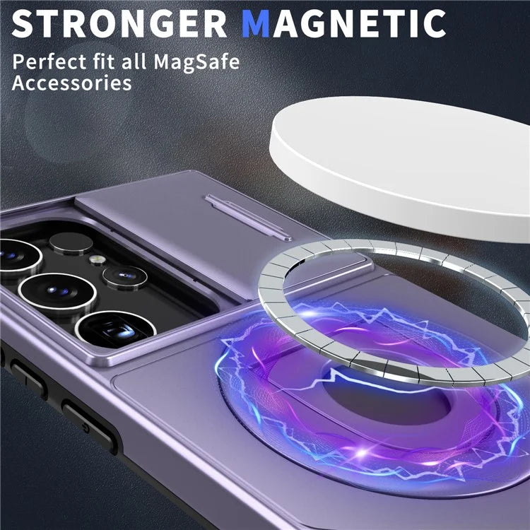 For Samsung Galaxy S22 Ultra 5G Magnetic Case Slide Lens Window N52 Magnet+PC+TPU Phone Cover