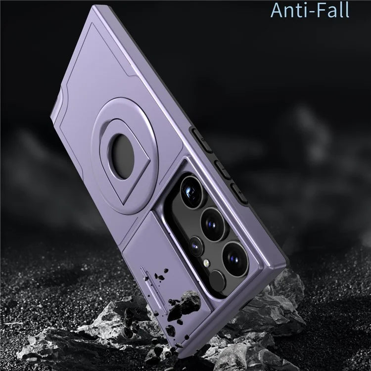 For Samsung Galaxy S22 Ultra 5G Magnetic Case Slide Lens Window N52 Magnet+PC+TPU Phone Cover