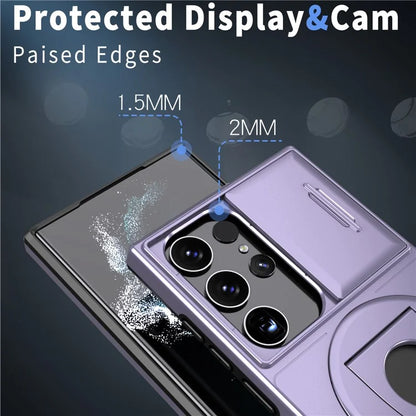 For Samsung Galaxy S22 Ultra 5G Magnetic Case Slide Lens Window N52 Magnet+PC+TPU Phone Cover
