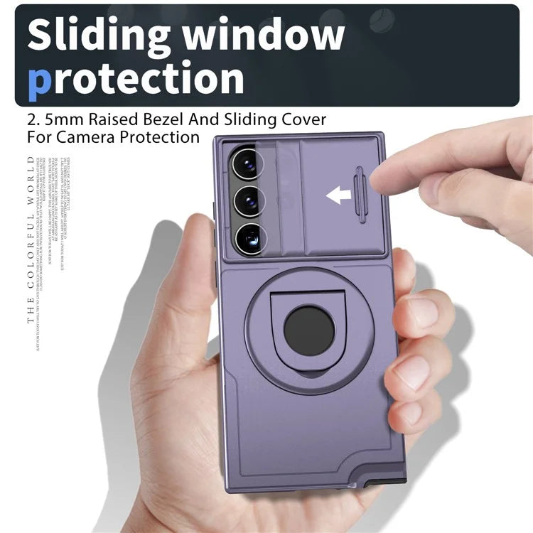 For Samsung Galaxy S22 Ultra 5G Magnetic Case Slide Lens Window N52 Magnet+PC+TPU Phone Cover