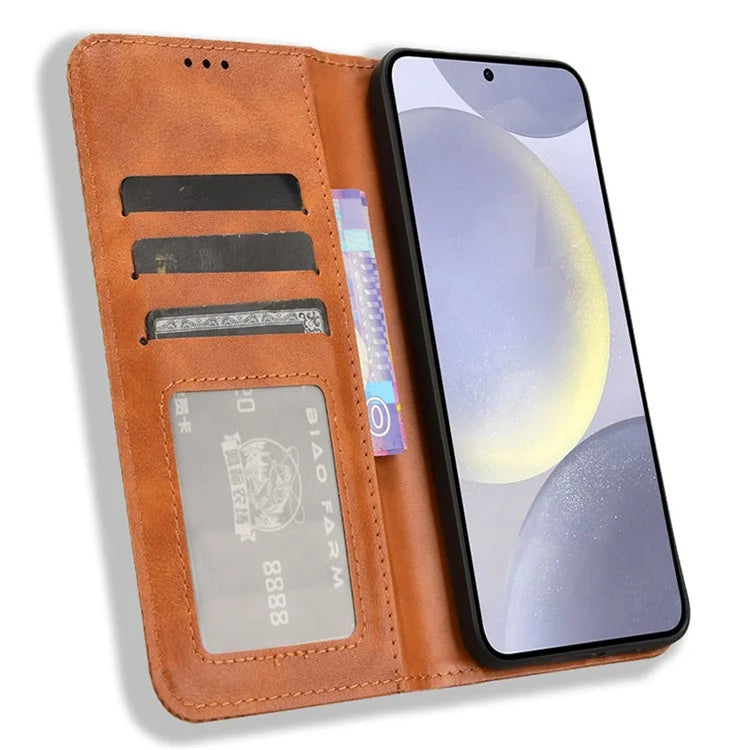 For Samsung Galaxy S24+ Wallet Phone Case Retro Texture Leather Cover