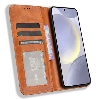 For Samsung Galaxy S24+ Wallet Phone Case Retro Texture Leather Cover
