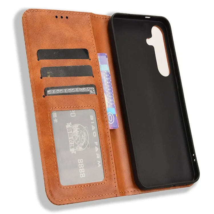 For Samsung Galaxy S24+ Wallet Phone Case Retro Texture Leather Cover