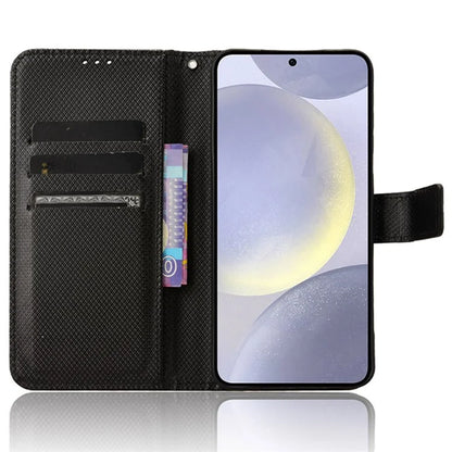 For Samsung Galaxy S24+ Walelt Leather Case Phone Stand Diamond Texture