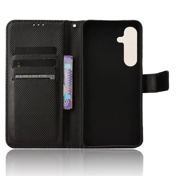 For Samsung Galaxy S24+ Walelt Leather Case Phone Stand Diamond Texture