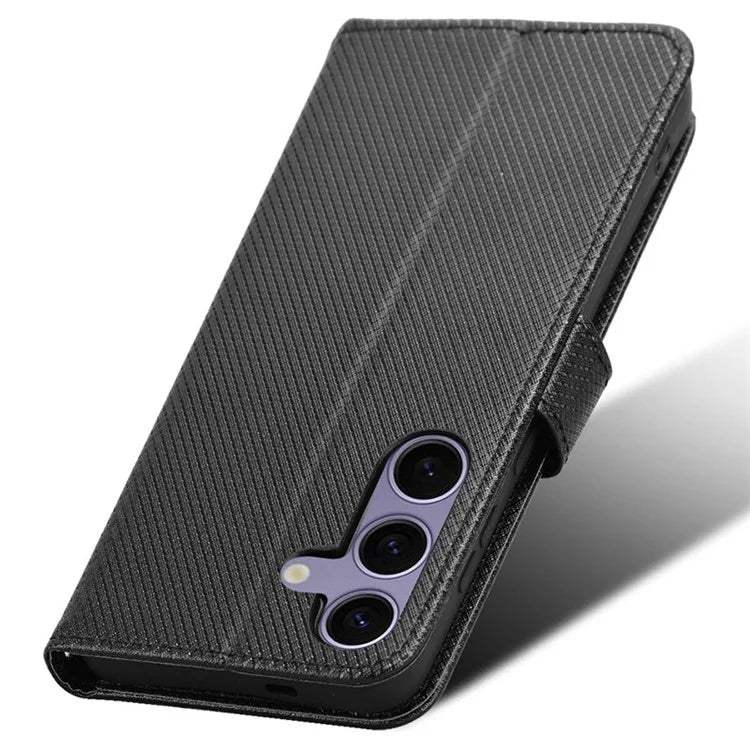 For Samsung Galaxy S24+ Walelt Leather Case Phone Stand Diamond Texture