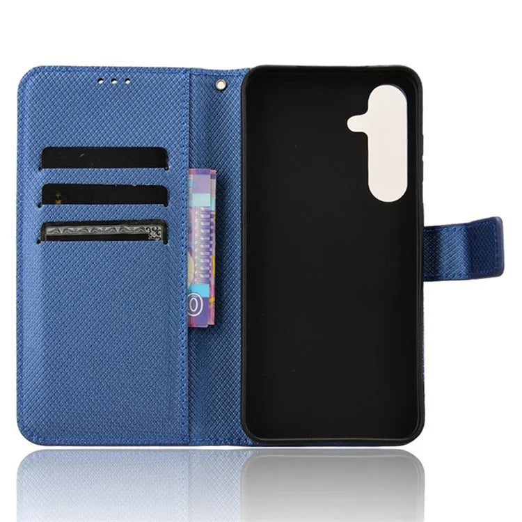 For Samsung Galaxy S24+ Walelt Leather Case Phone Stand Diamond Texture