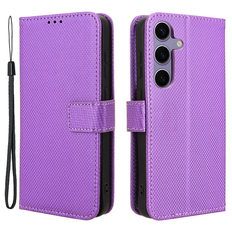 For Samsung Galaxy S24+ Walelt Leather Case Phone Stand Diamond Texture