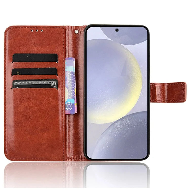 For Samsung Galaxy S24 Leather Case Phone Wallet Crazy Horse Pattern