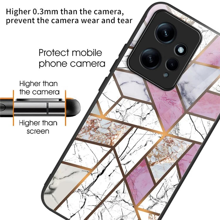 For Xiaomi Redmi Note 12 4G Tempered Glass+PC+TPU Phone Case Marble Pattern Printing