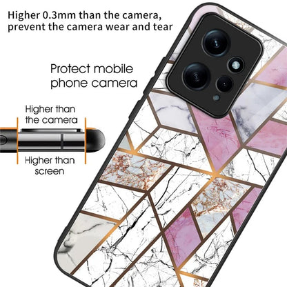 For Xiaomi Redmi Note 12 4G Tempered Glass+PC+TPU Phone Case Marble Pattern Printing