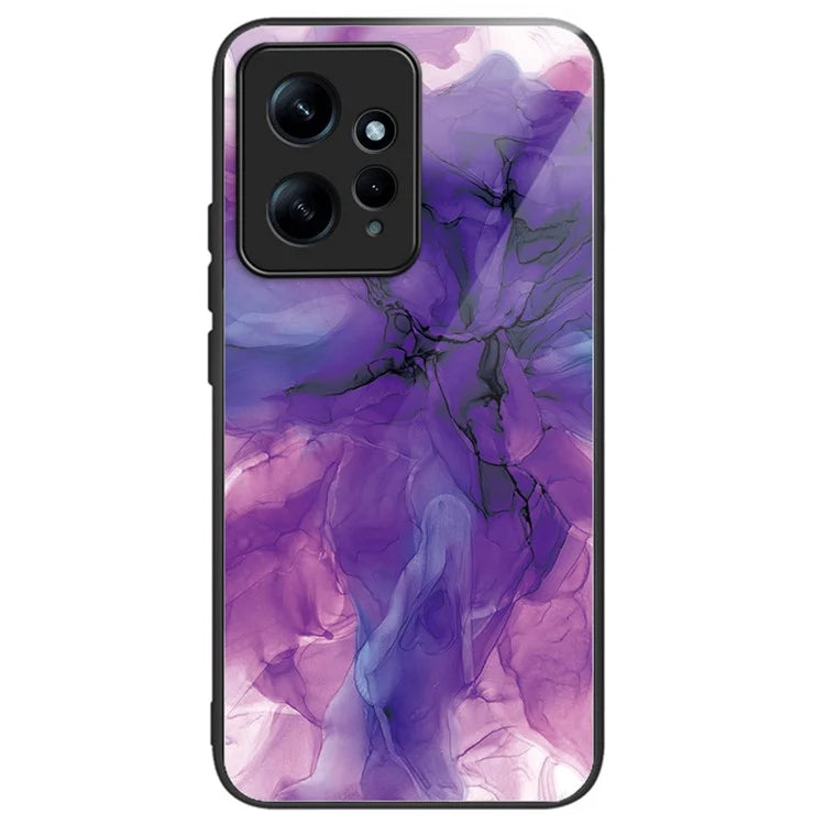 For Xiaomi Redmi Note 12 4G Tempered Glass+PC+TPU Phone Case Marble Pattern Printing