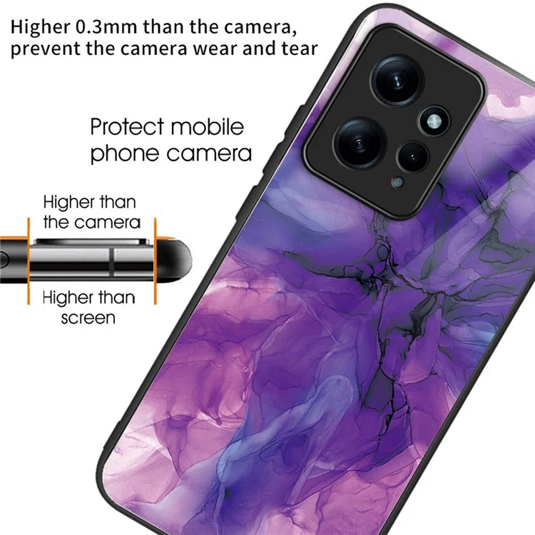 For Xiaomi Redmi Note 12 4G Tempered Glass+PC+TPU Phone Case Marble Pattern Printing