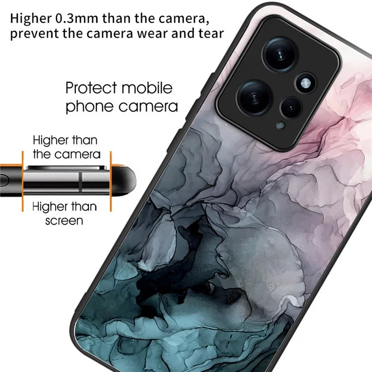 For Xiaomi Redmi Note 12 4G Tempered Glass+PC+TPU Phone Case Marble Pattern Printing