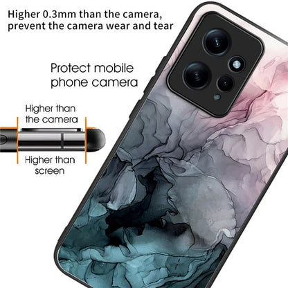 For Xiaomi Redmi Note 12 4G Tempered Glass+PC+TPU Phone Case Marble Pattern Printing