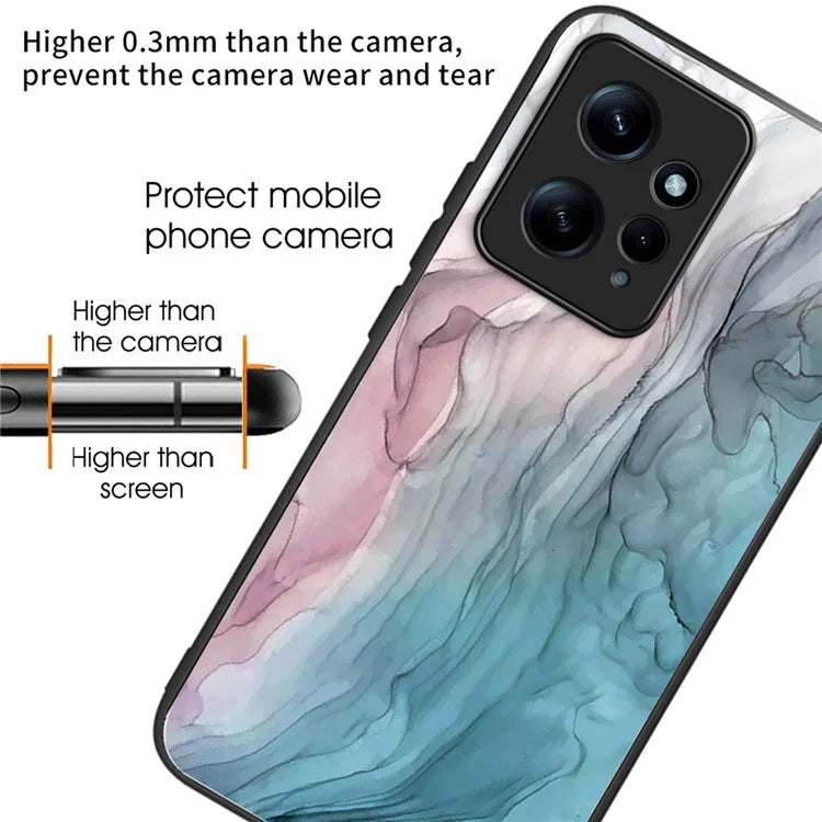 For Xiaomi Redmi Note 12 4G Tempered Glass+PC+TPU Phone Case Marble Pattern Printing