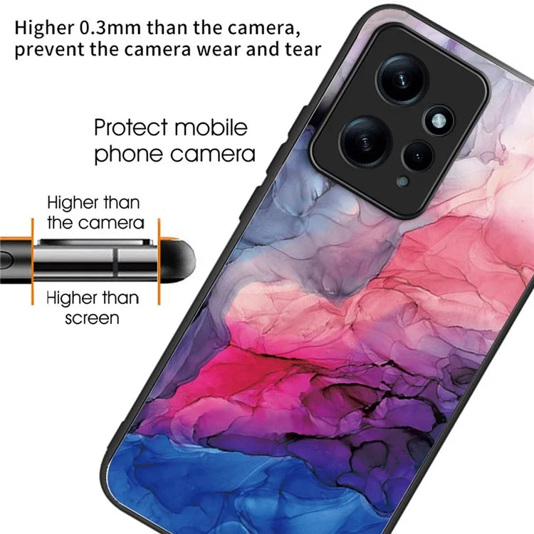 For Xiaomi Redmi Note 12 4G Tempered Glass+PC+TPU Phone Case Marble Pattern Printing
