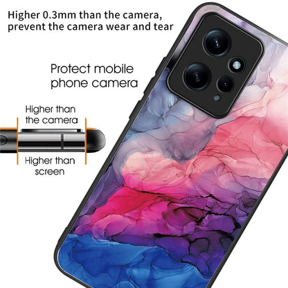 For Xiaomi Redmi Note 12 4G Tempered Glass+PC+TPU Phone Case Marble Pattern Printing