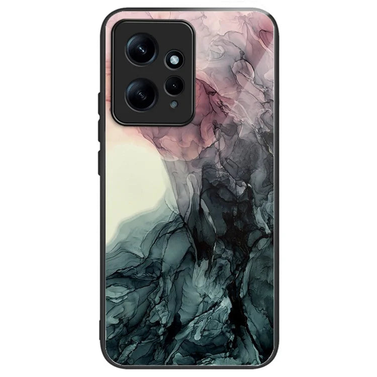 For Xiaomi Redmi Note 12 4G Tempered Glass+PC+TPU Phone Case Marble Pattern Printing