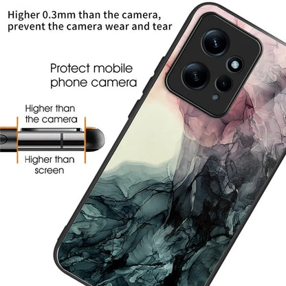 For Xiaomi Redmi Note 12 4G Tempered Glass+PC+TPU Phone Case Marble Pattern Printing