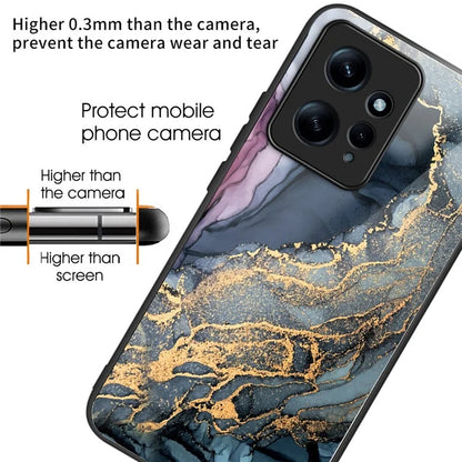 For Xiaomi Redmi Note 12 4G Tempered Glass+PC+TPU Phone Case Marble Pattern Printing