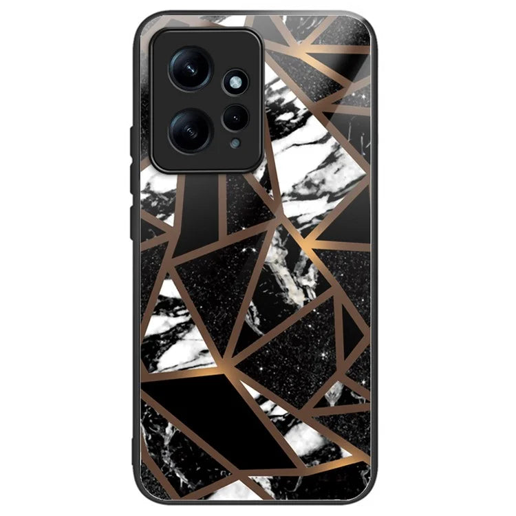 For Xiaomi Redmi Note 12 4G Tempered Glass+PC+TPU Phone Case Marble Pattern Printing