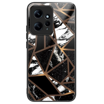 For Xiaomi Redmi Note 12 4G Tempered Glass+PC+TPU Phone Case Marble Pattern Printing